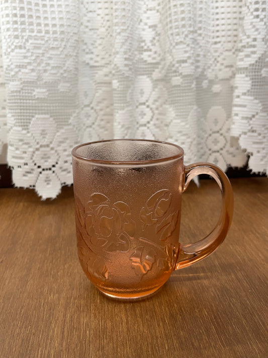 Vintage Arcoroc France Rose Flower Pink Glass Coffee Mug