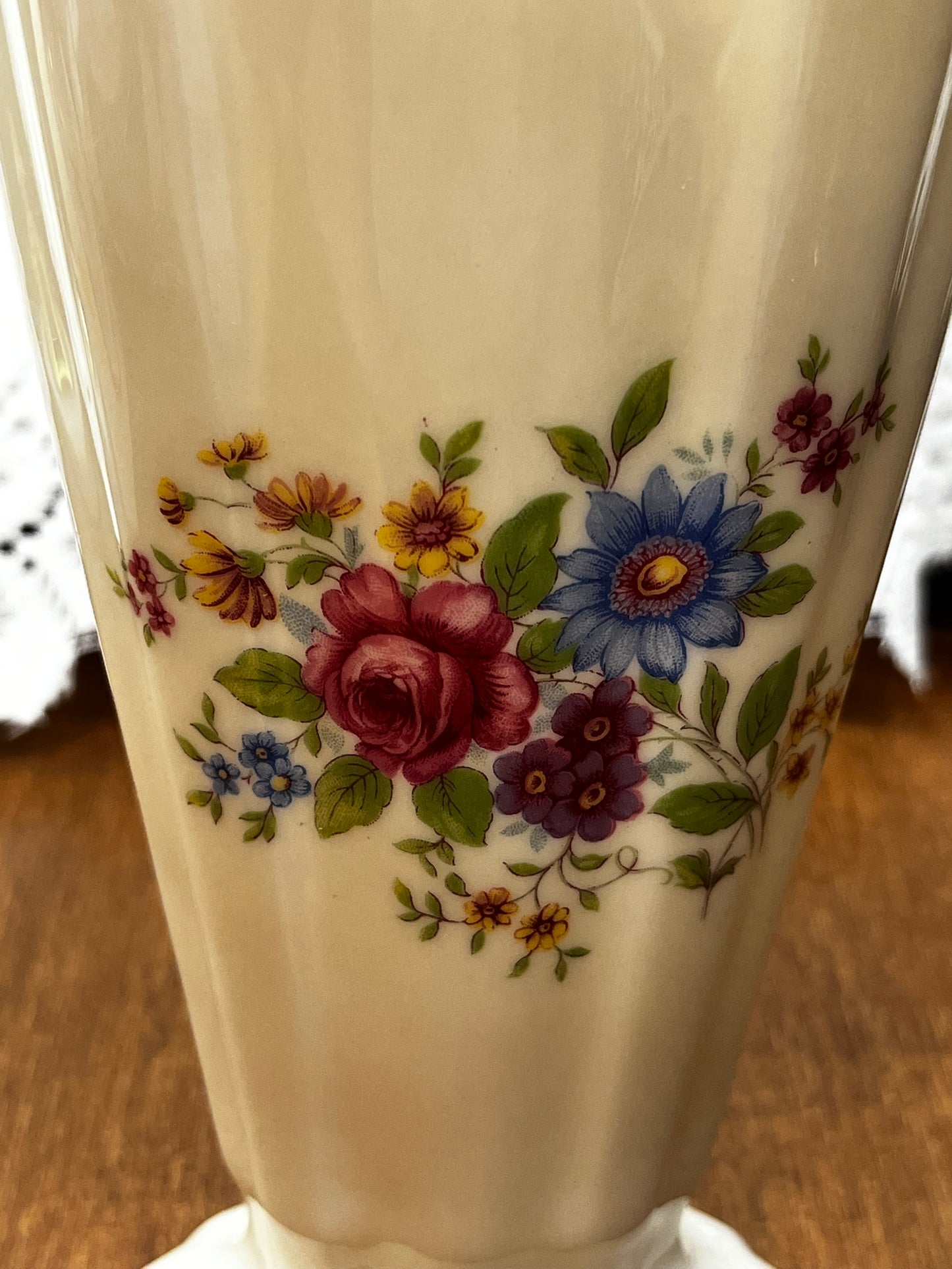 Vintage Lenox Scalloped Vase with Pink Floral Design