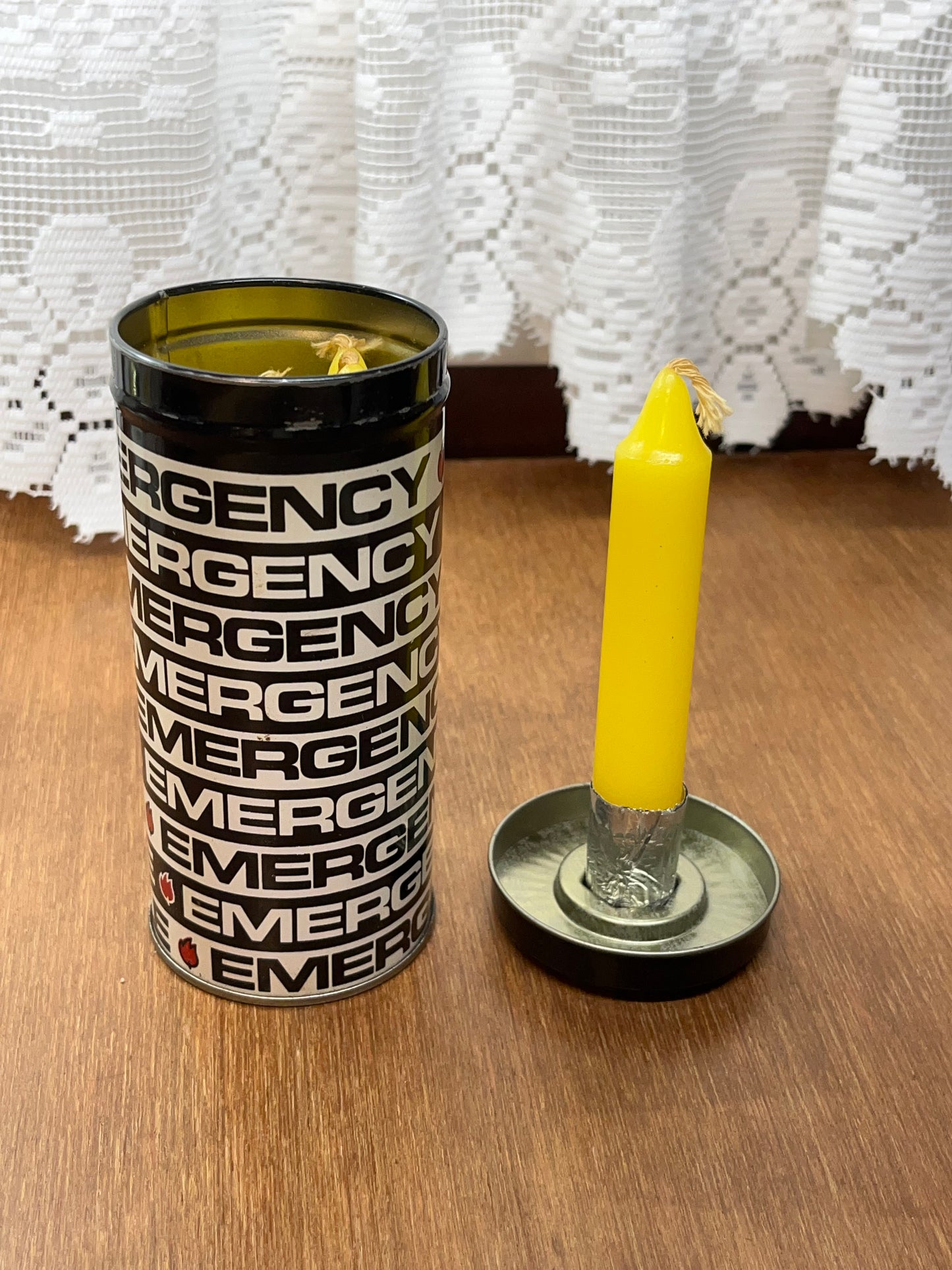 Vintage Emergency Candles Including Tin and Candle Holding Lids