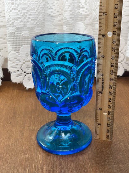 Vintage Blue Moon and Stars Blue Water Goblet