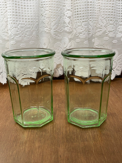 Vintage Green Anchor Hocking Octagonal Tumblers