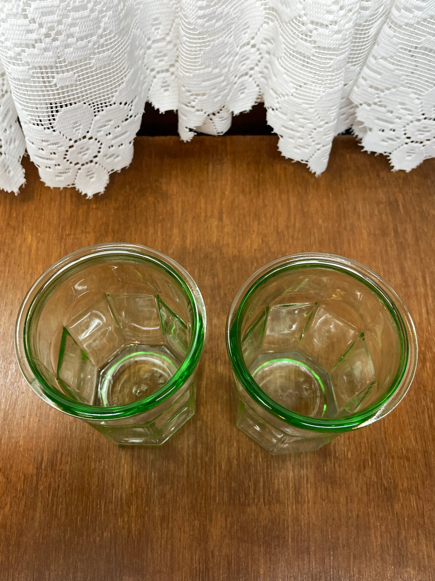 Vintage Green Anchor Hocking Octagonal Tumblers