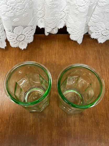 Vintage Green Anchor Hocking Octagonal Tumblers