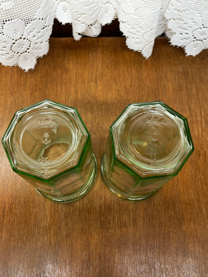 Vintage Green Anchor Hocking Octagonal Tumblers