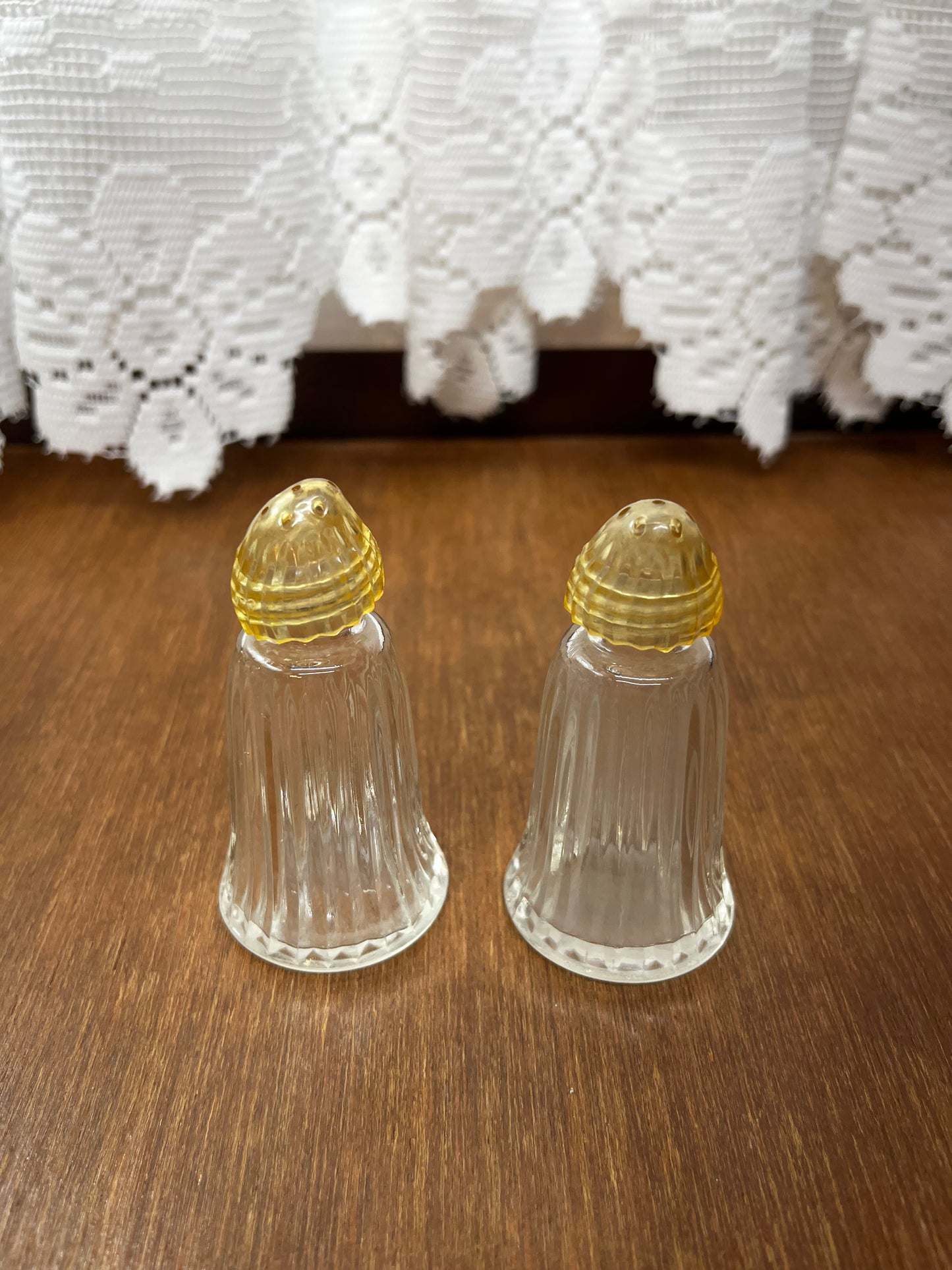 Vintage Hazel Atlas Clear Salt and Pepper Shakers with Plastic Lids