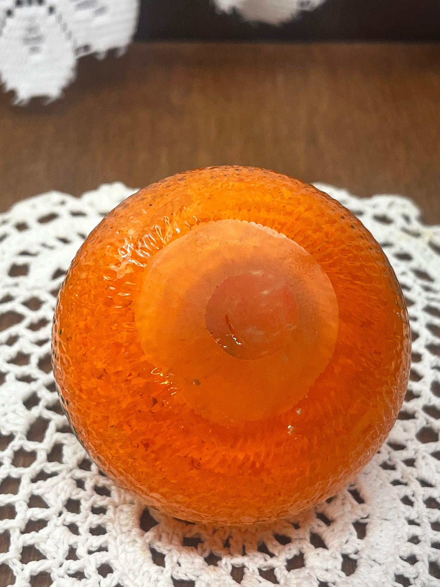 Vintage Hand Blown Murano Art Glass Textured Orange Paperweight