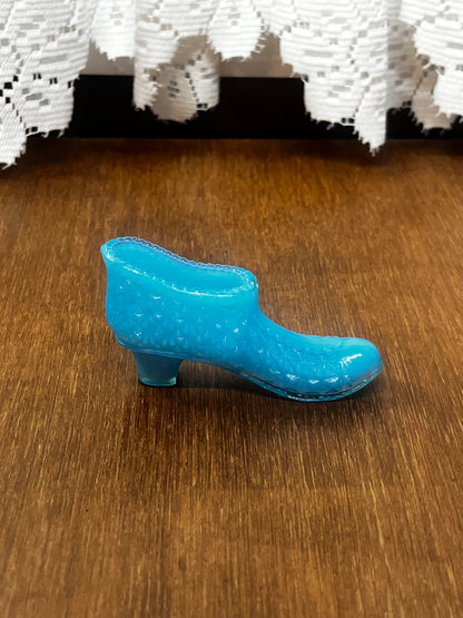 Stunning Blue Milk Glass Art Glass Shoe