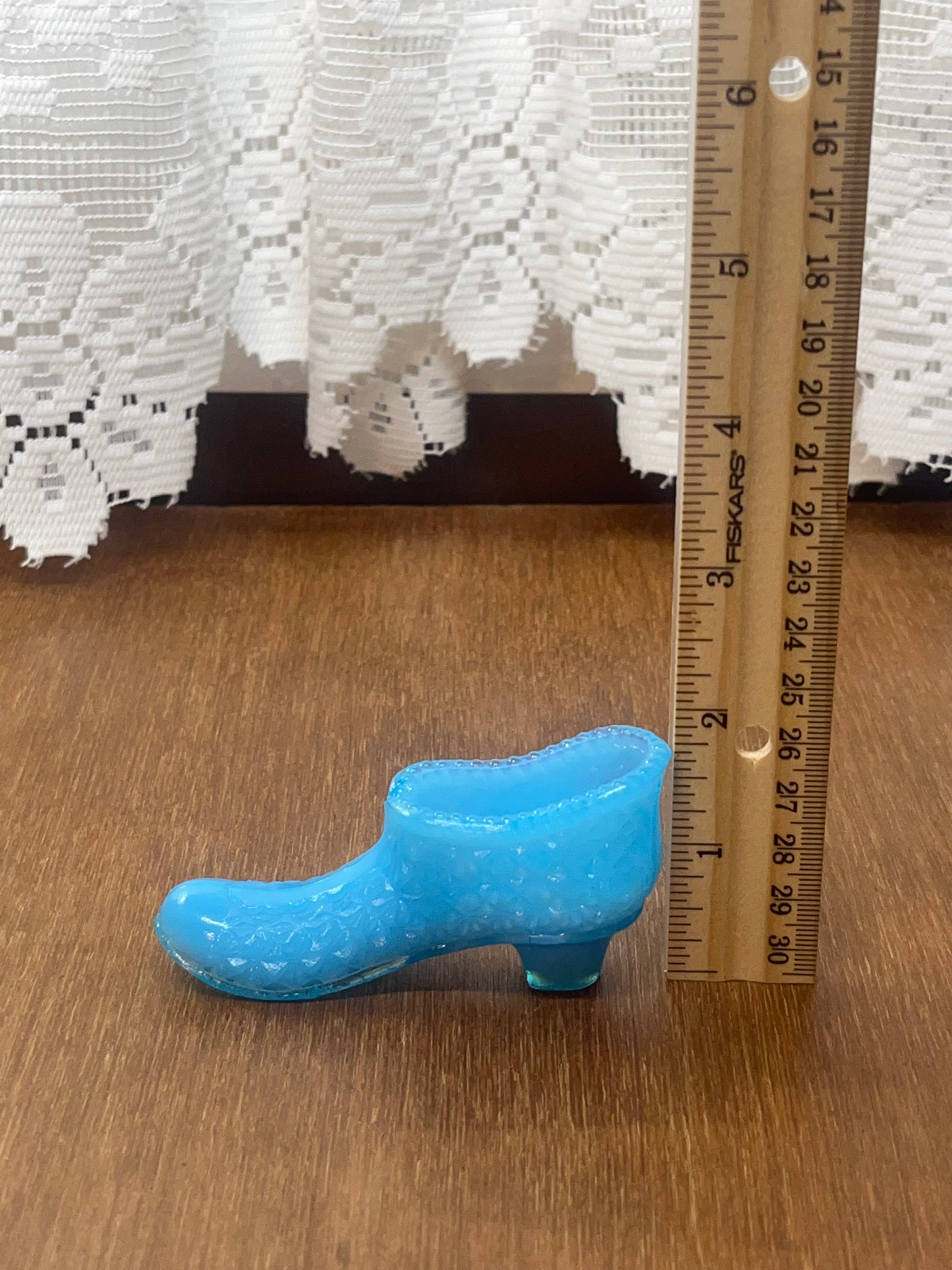 Stunning Blue Milk Glass Art Glass Shoe