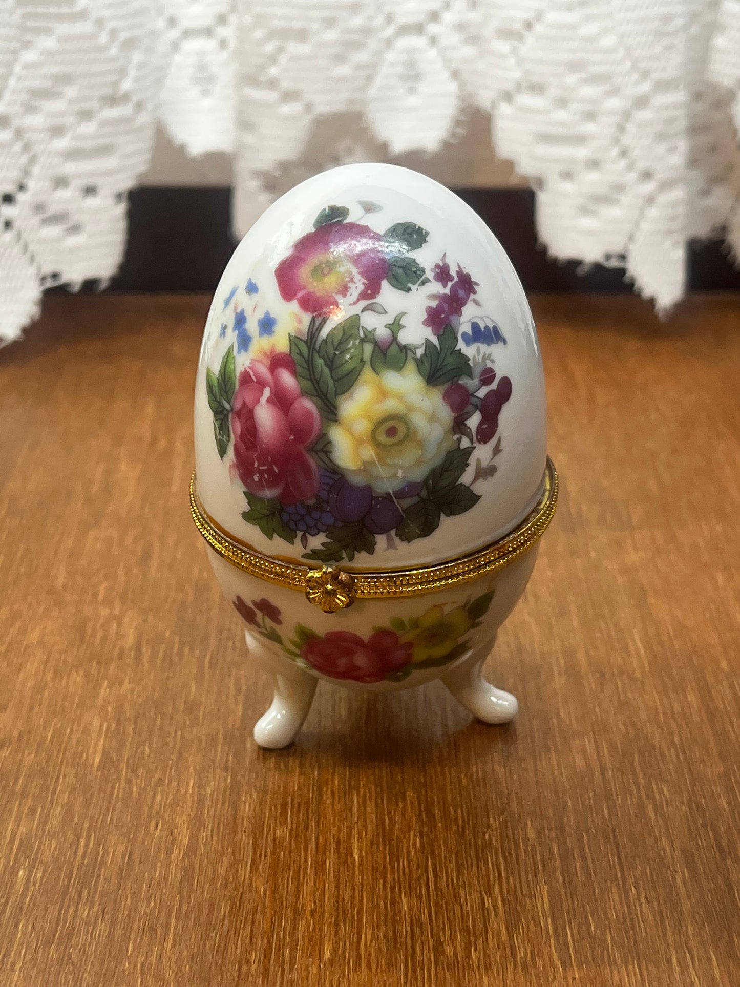 Vintage Antique Hinged Porcelain Egg trinket