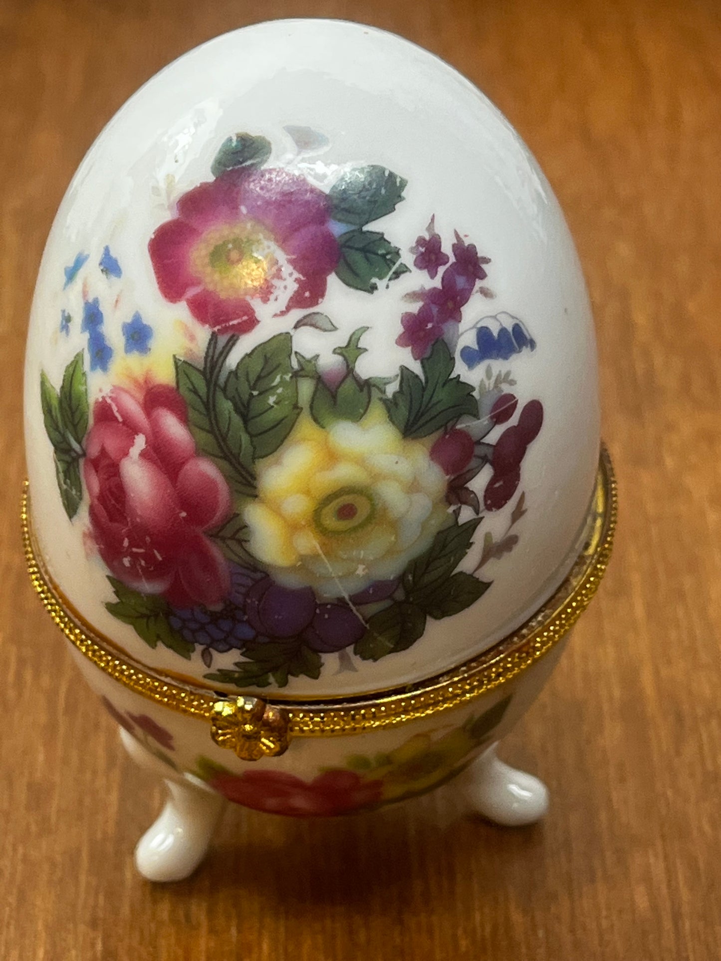 Vintage Antique Hinged Porcelain Egg trinket