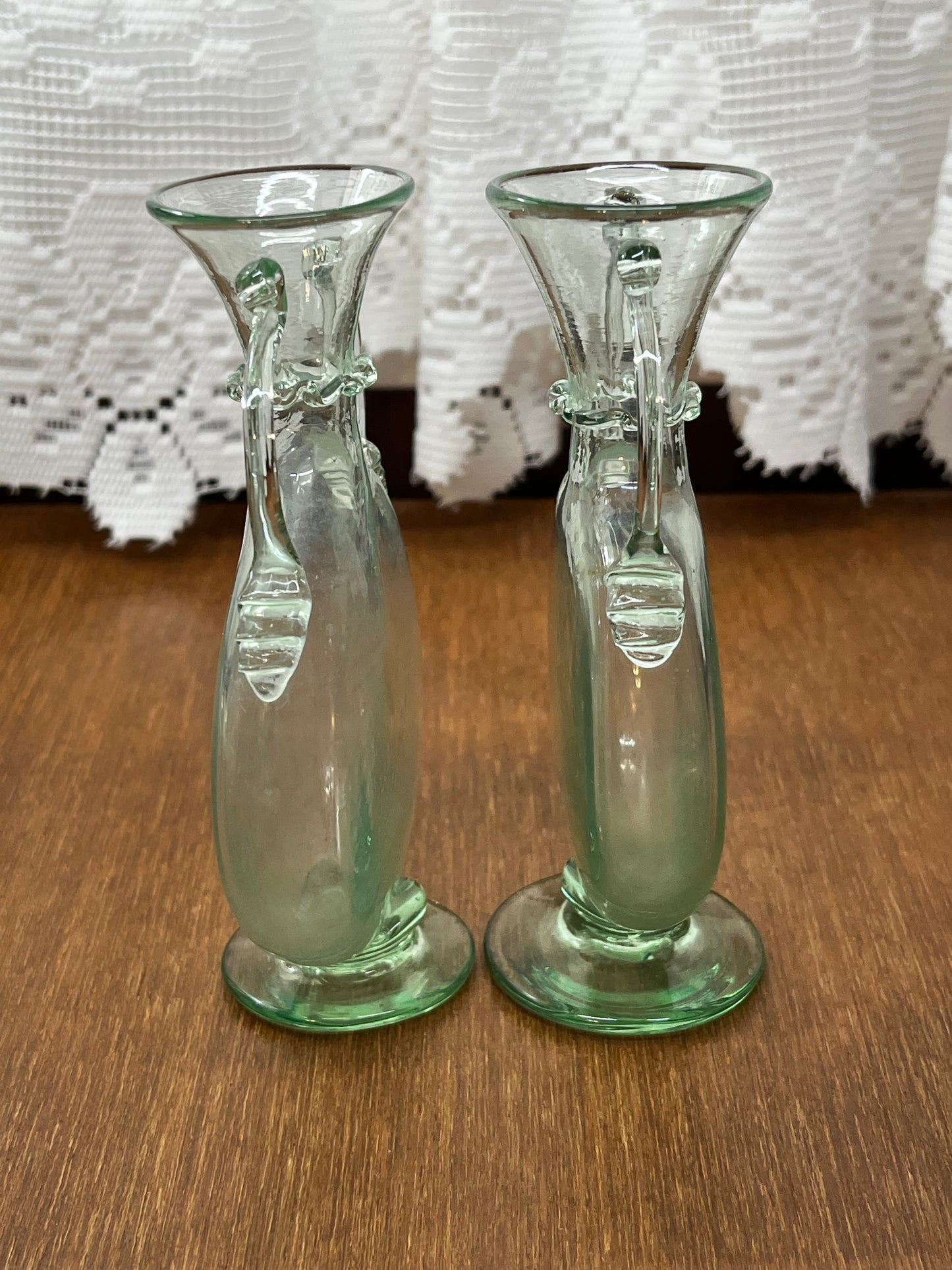 Vintage & Unique Light Green Hand Blown Glass Vases