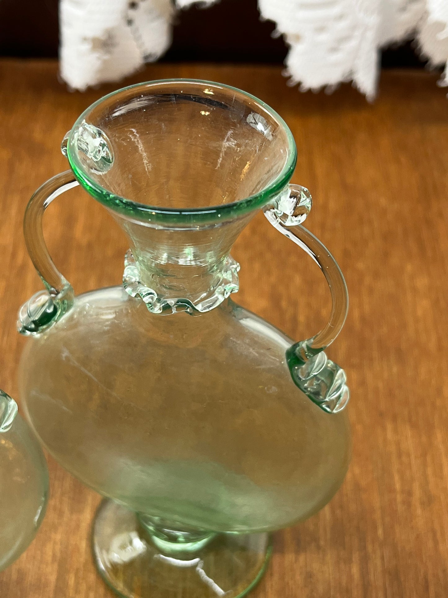 Vintage & Unique Light Green Hand Blown Glass Vases