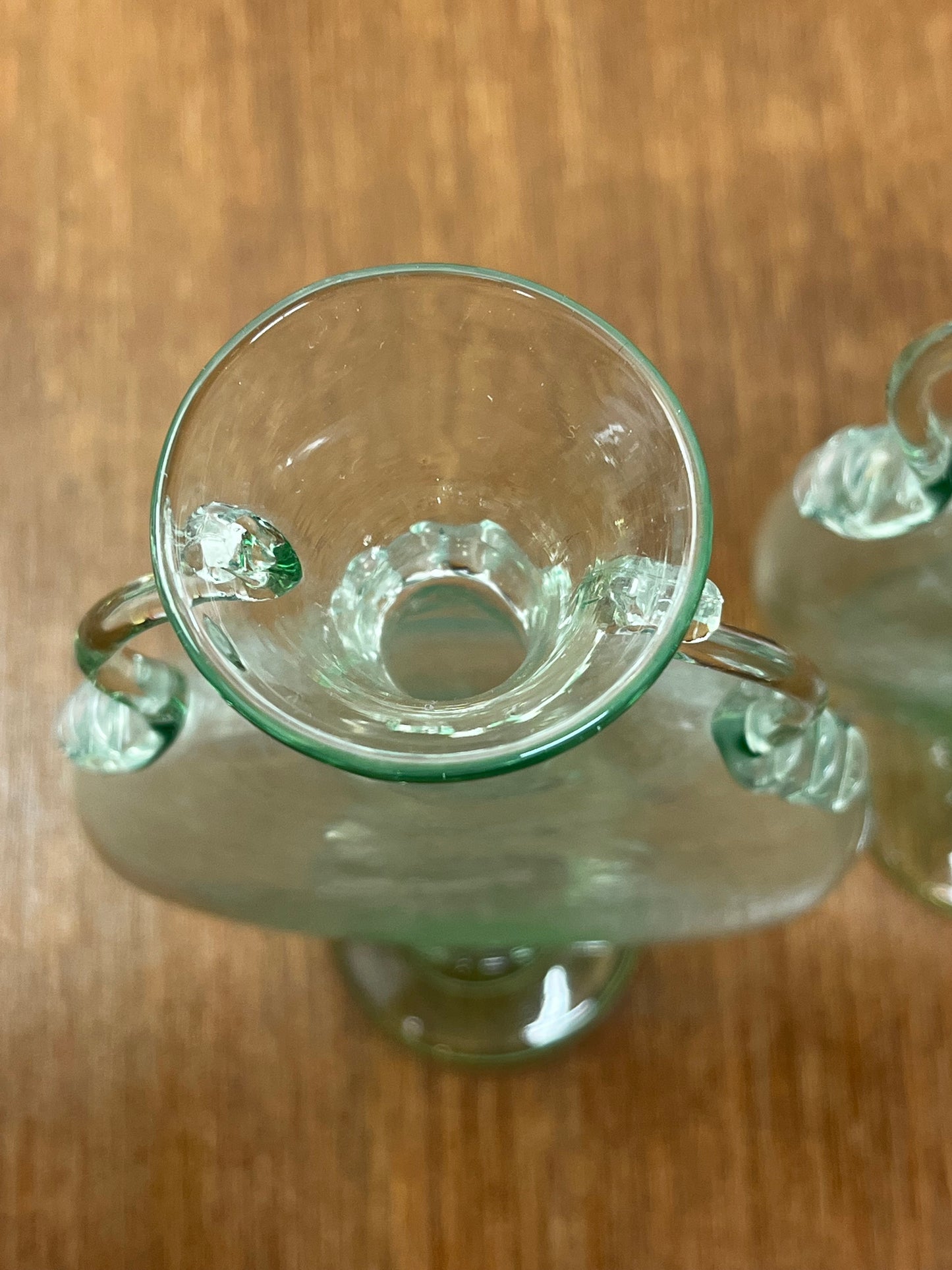 Vintage & Unique Light Green Hand Blown Glass Vases