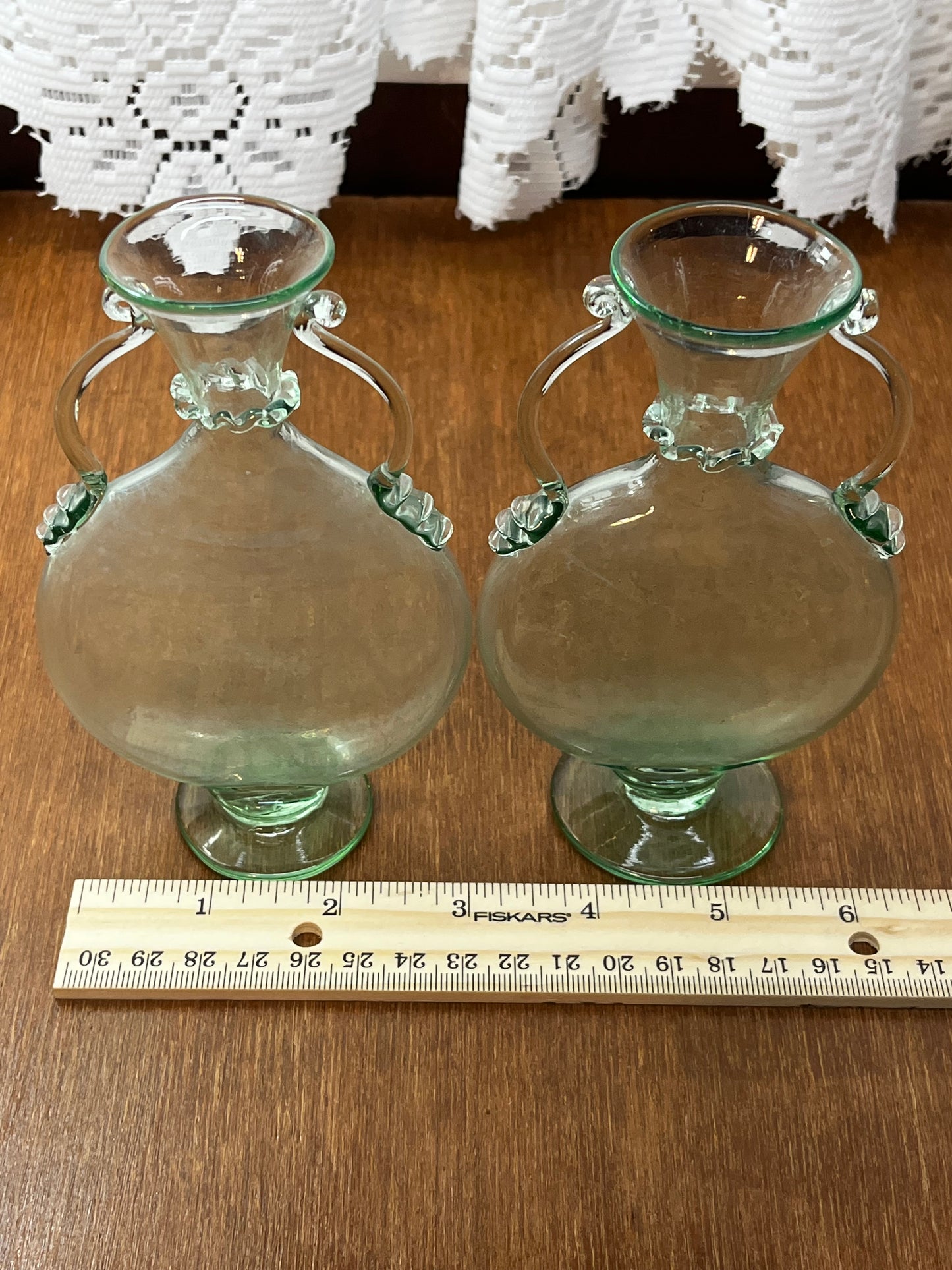 Vintage & Unique Light Green Hand Blown Glass Vases