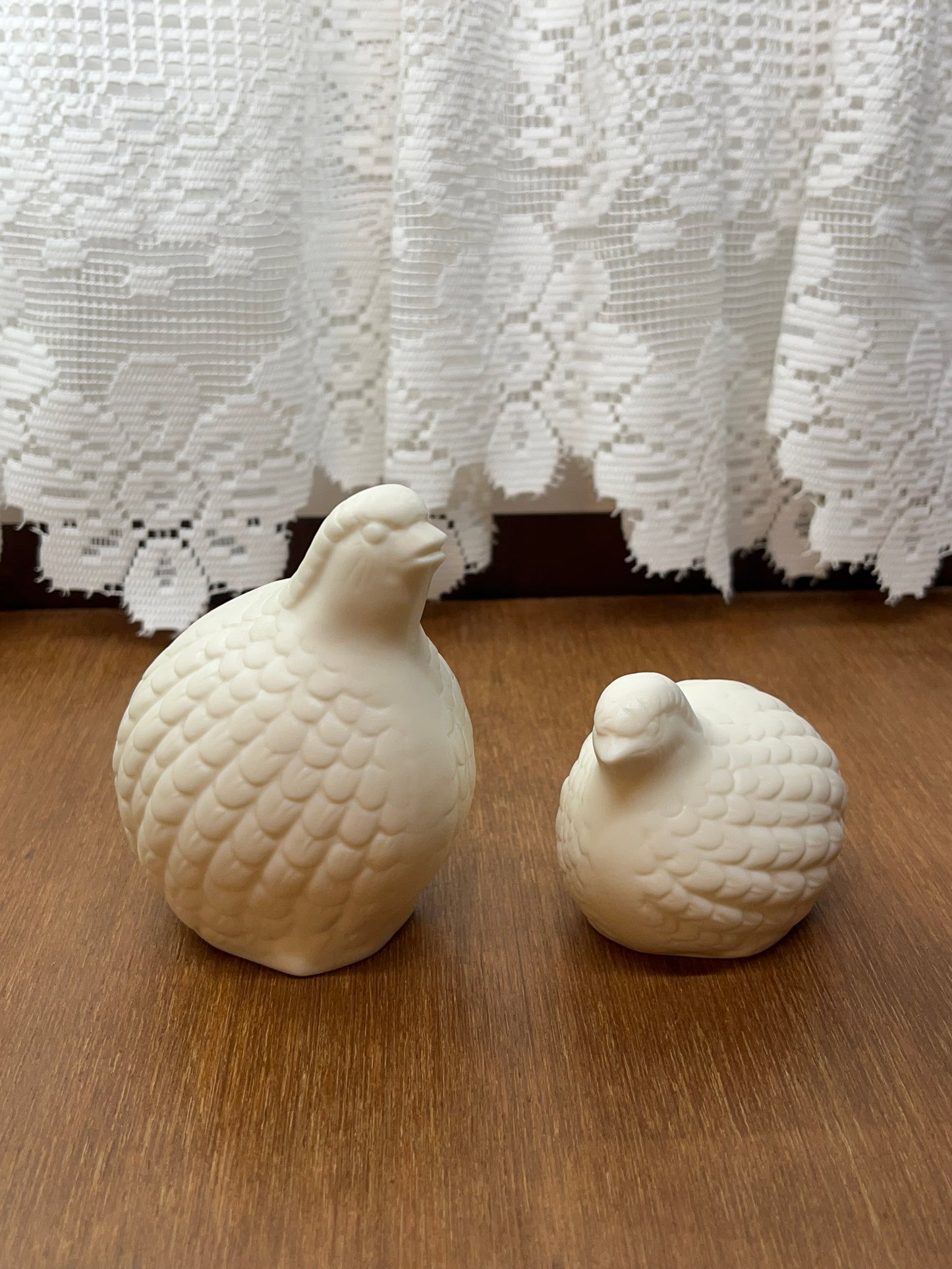 Vintage White Porcelain Quail Figurines