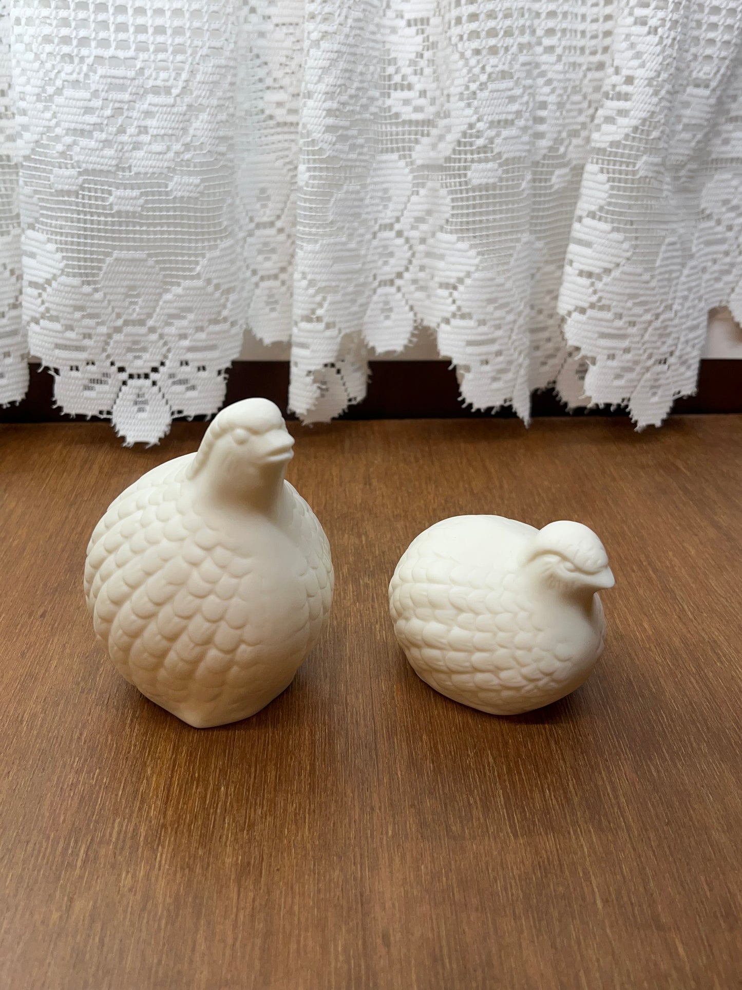 Vintage White Porcelain Quail Figurines