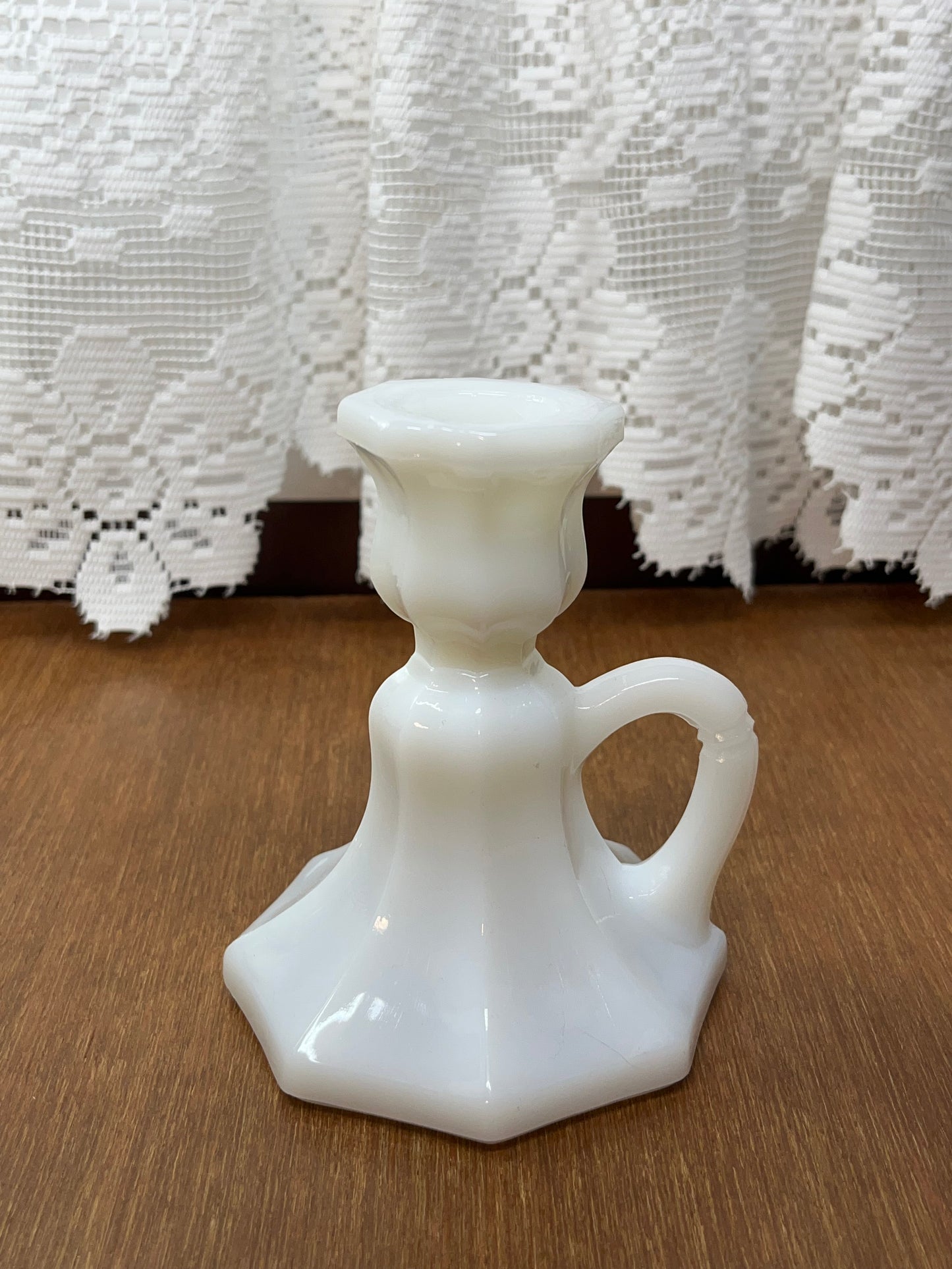 Vintage Milk glass Octagonal Candle Holder with Handle