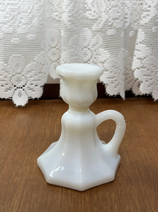 Vintage Milk glass Octagonal Candle Holder with Handle