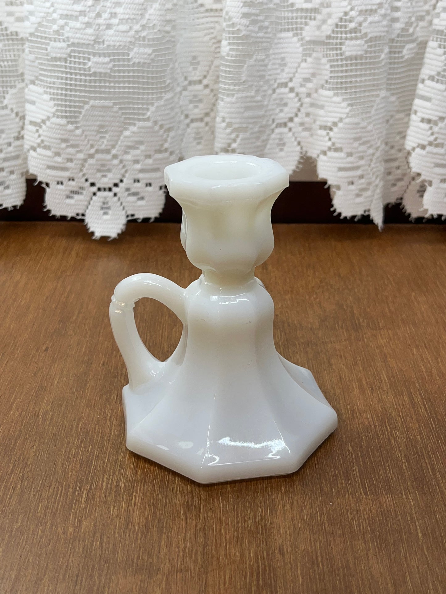 Vintage Milk glass Octagonal Candle Holder with Handle