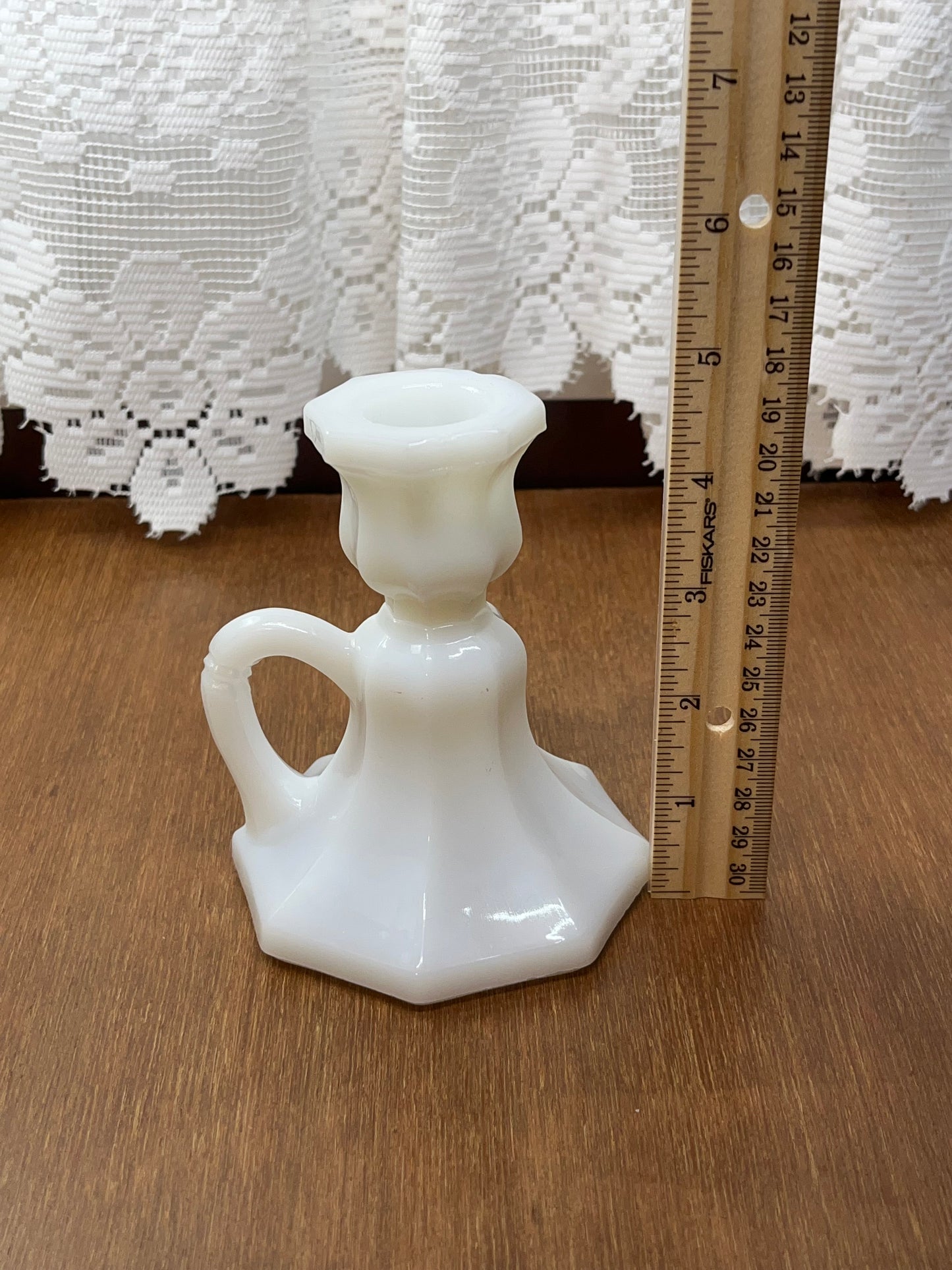 Vintage Milk glass Octagonal Candle Holder with Handle