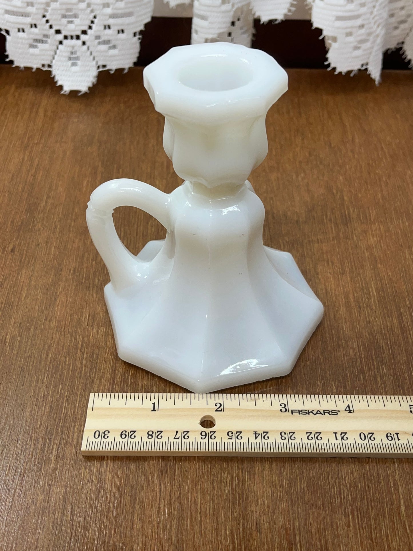 Vintage Milk glass Octagonal Candle Holder with Handle