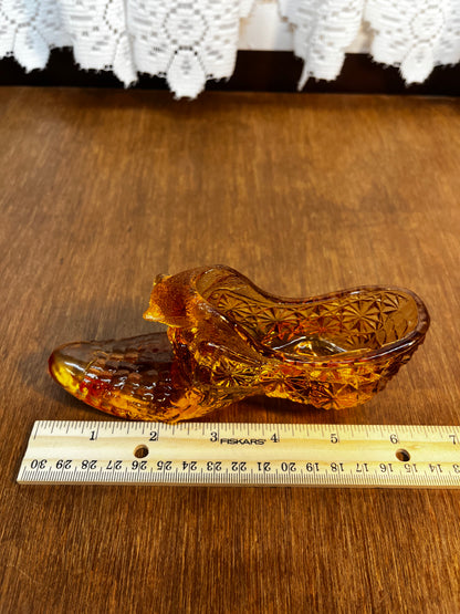 Vintage Amber Cat Face Art Glass Shoe