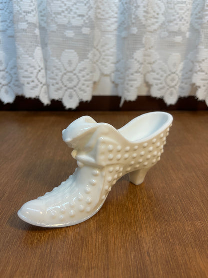 Vintage Milk Glass Hobnail Fenton Art Glass Shoe