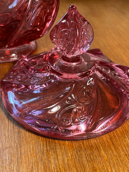 Vintage Fenton Pink Swirl Candy Bowl with Lid