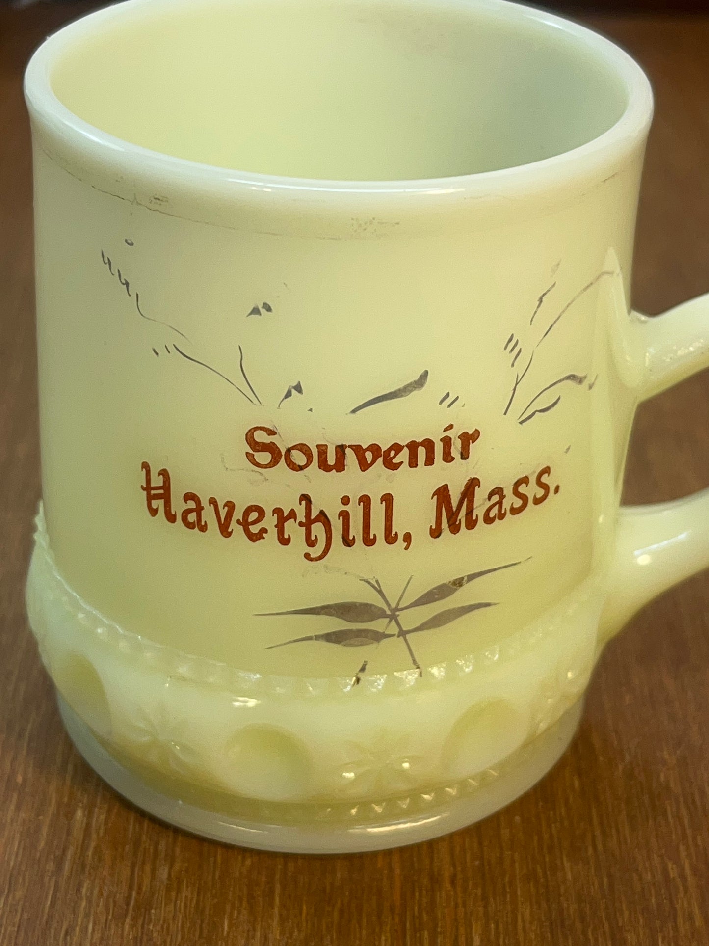 Vintage Heisey Haverhill Massachusetts Souvenir Uranium Cup