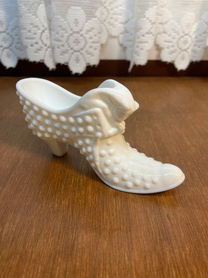 Vintage Milk Glass Hobnail Fenton Art Glass Shoe