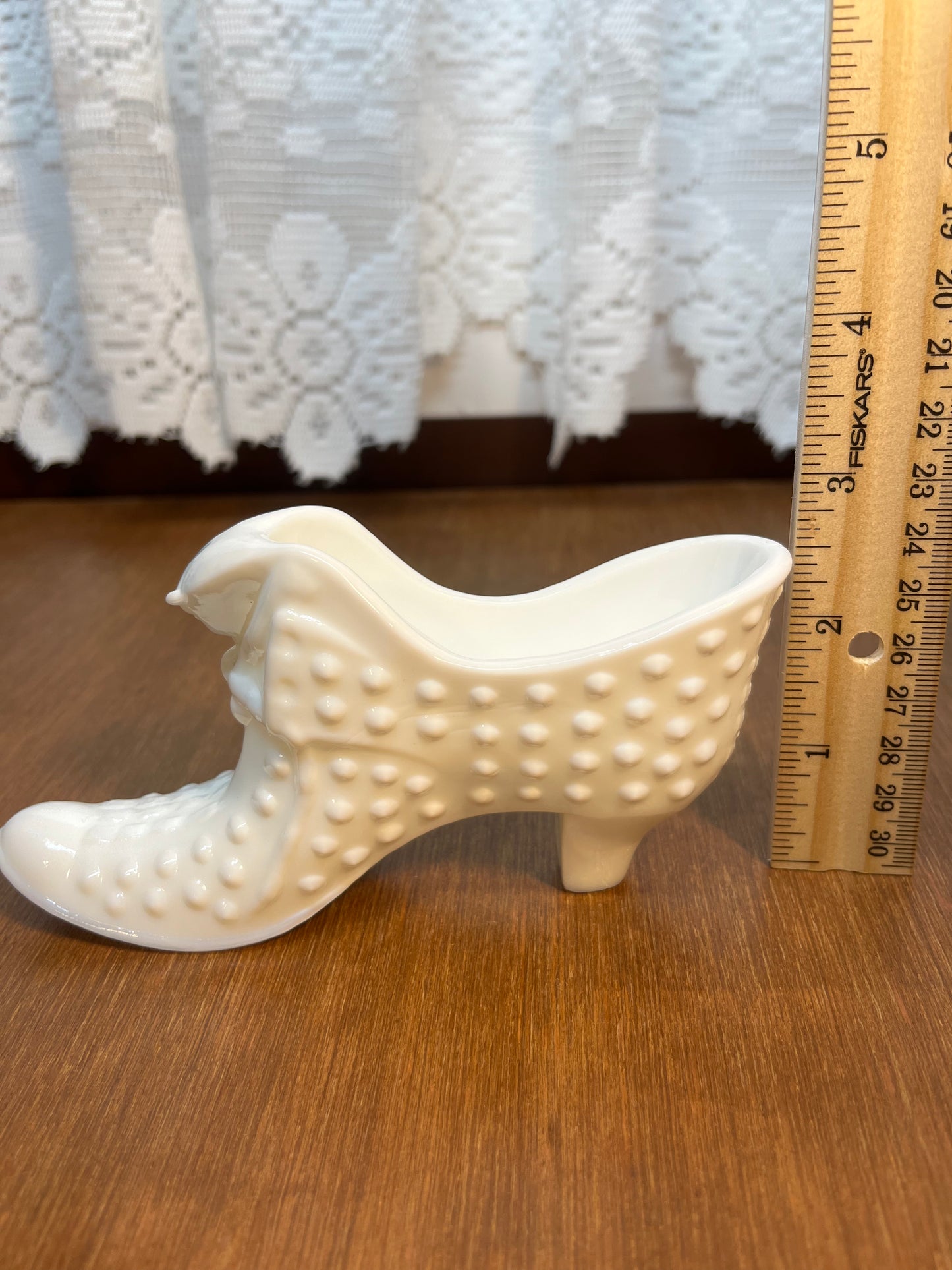 Vintage Milk Glass Hobnail Fenton Art Glass Shoe