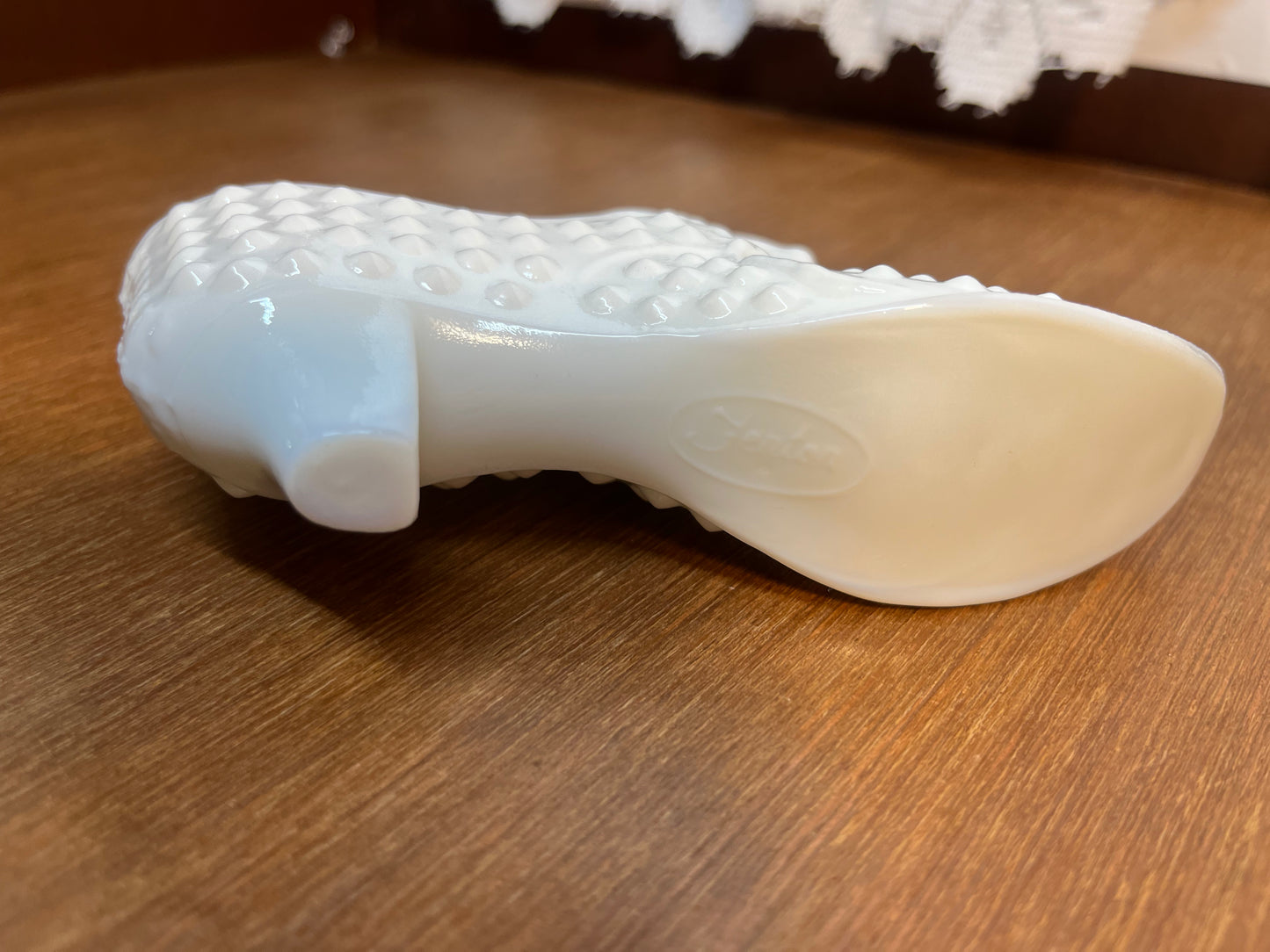 Vintage Milk Glass Hobnail Fenton Art Glass Shoe With Stamp