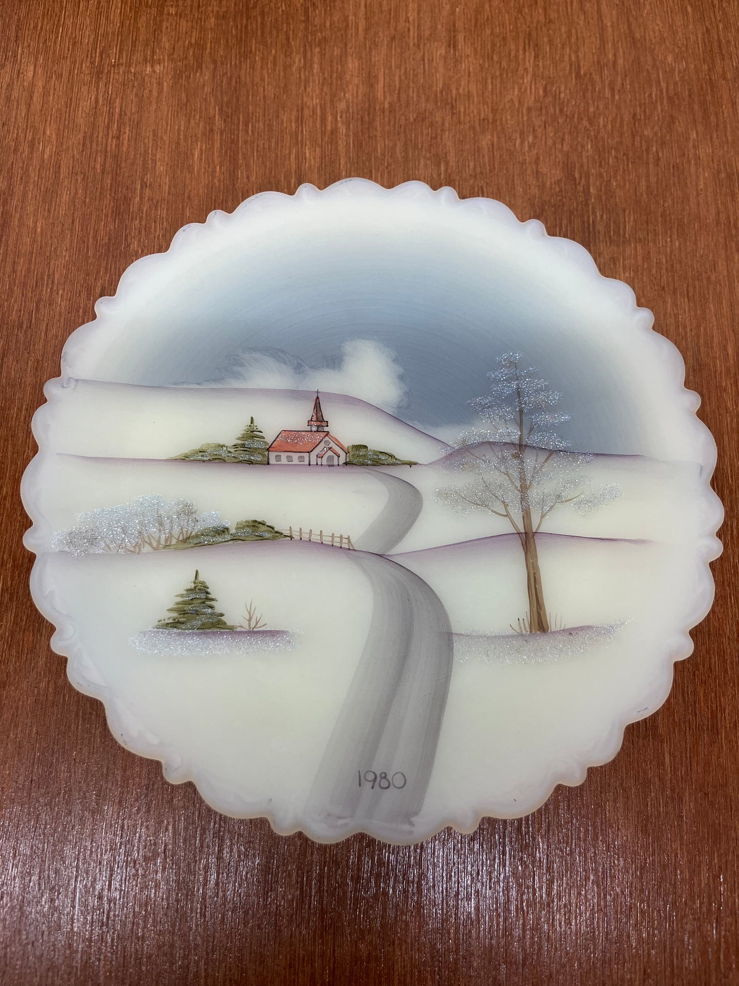 Vintage Fenton Princess House Uranium Hand Painted Wall Plate Lisa W.