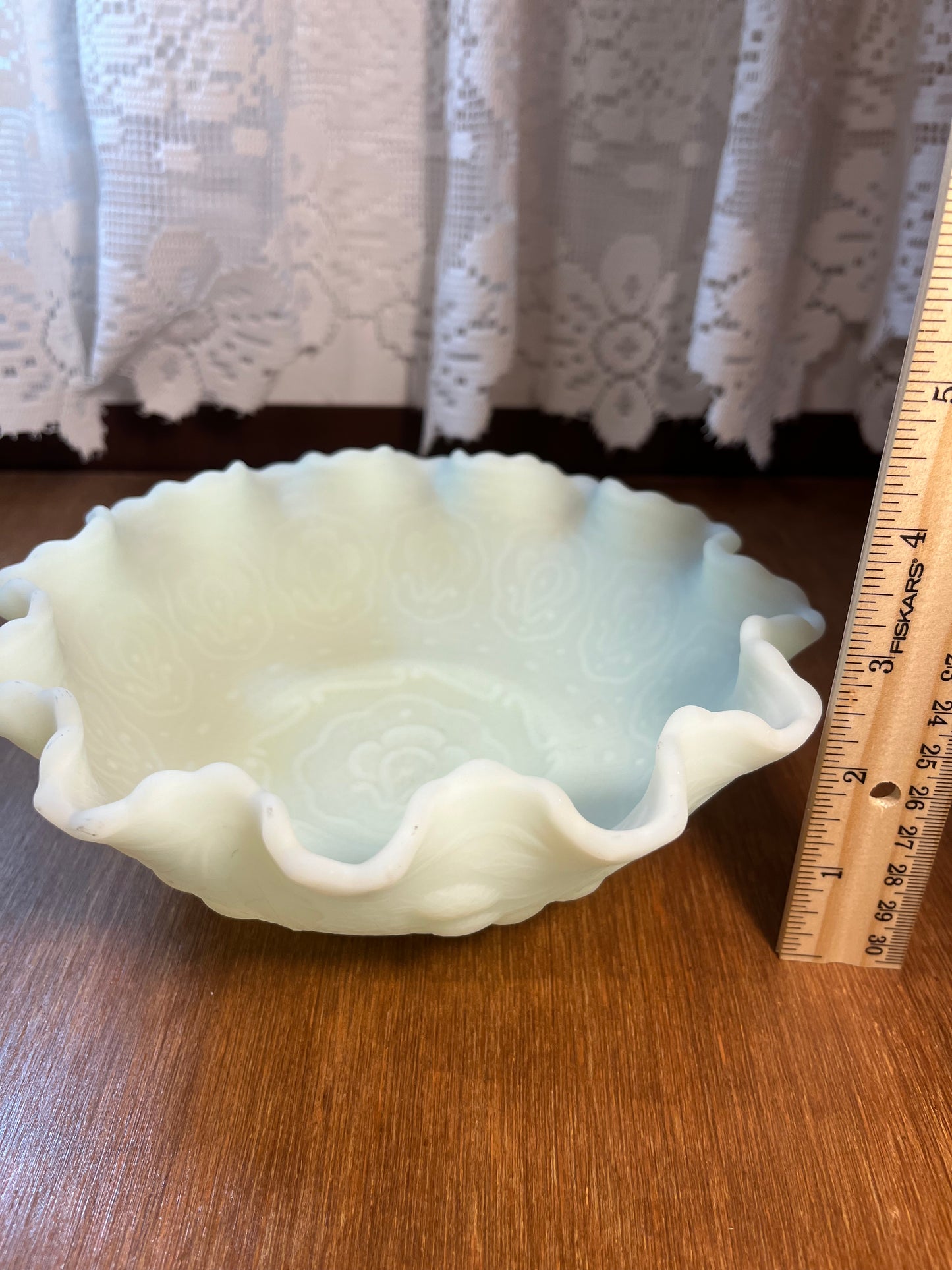 Vintage Fenton Persian Medallion Uranium Ruffle Top Candy Bowl