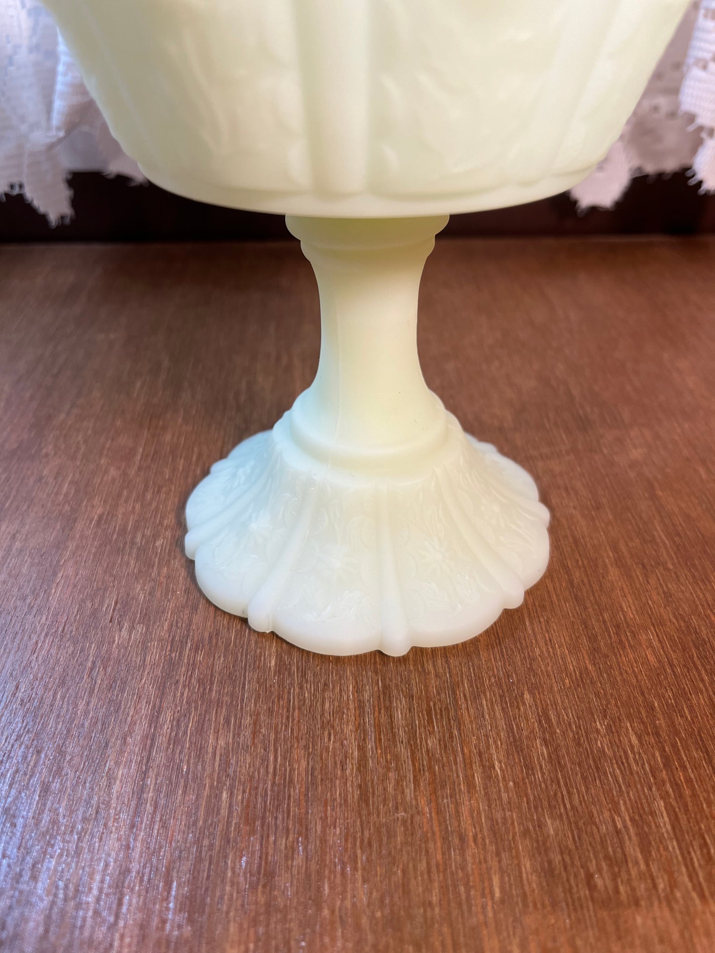 Vintage Fenton Custard Uranium Floral Pedestal Dish