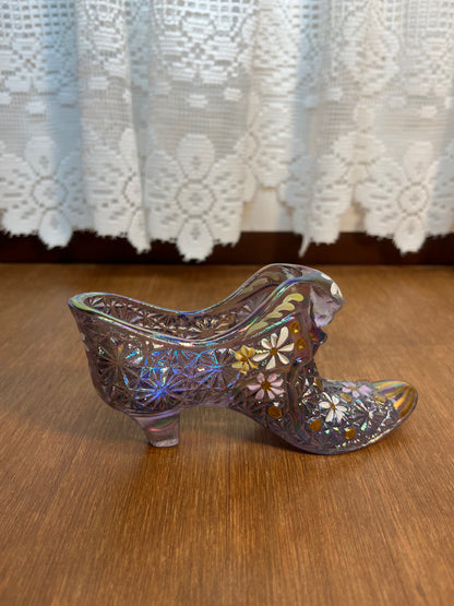 Iridescent Lilac 95th Anniversary Art Glass Fenton Hand Painted Shoe