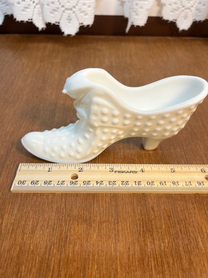 Vintage Milk Glass Hobnail Fenton Art Glass Shoe With Stamp