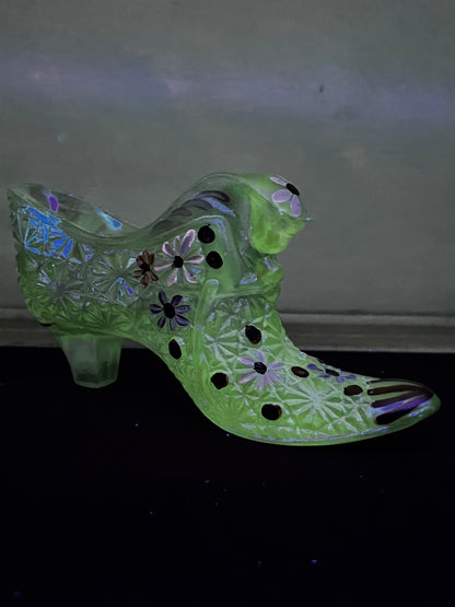 Iridescent Lilac 95th Anniversary Art Glass Fenton Hand Painted Shoe