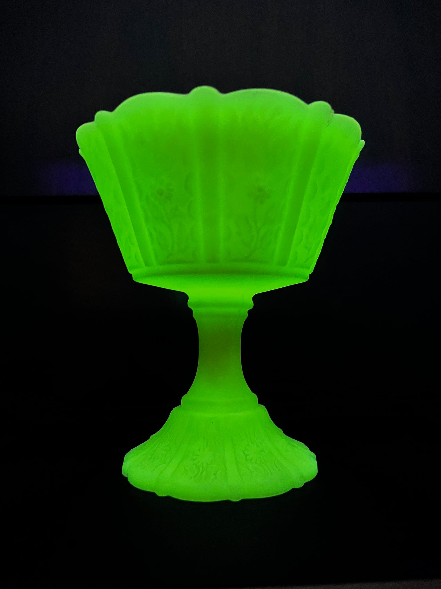 Vintage Fenton Custard Uranium Floral Pedestal Dish