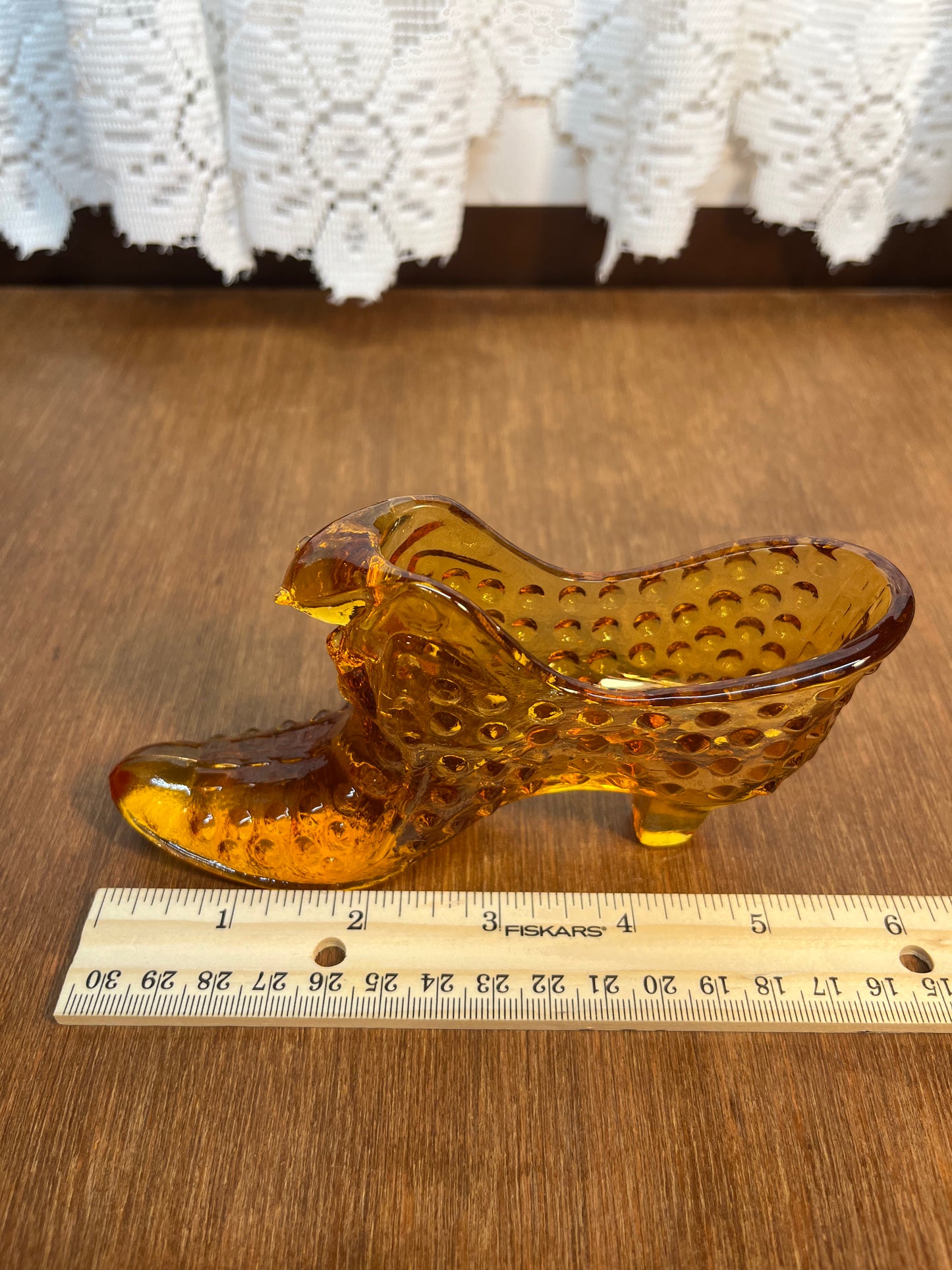 Vintage Fenton Amber Hobnail Art Glass Shoe With Fenton Stamp