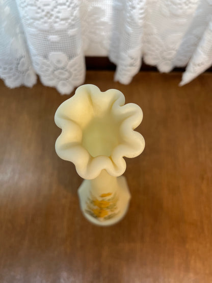 Vintage Fenton Custard Glass Hand Painted Daisy Bud Vase