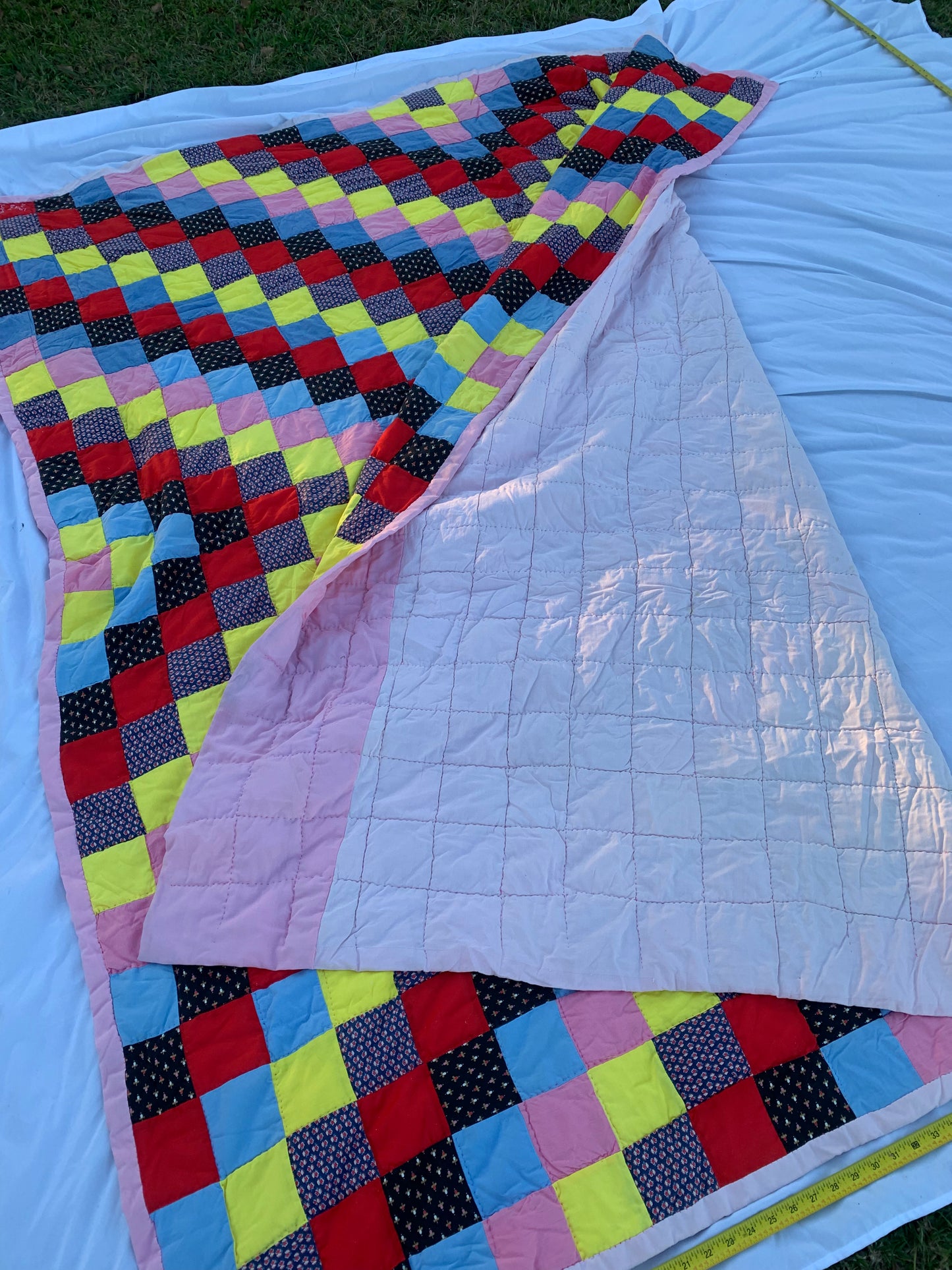 Lovely And Bright Patterned Handmade/ Machine Sewn Quilt