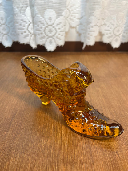 Vintage Fenton Amber Hobnail Art Glass Shoe