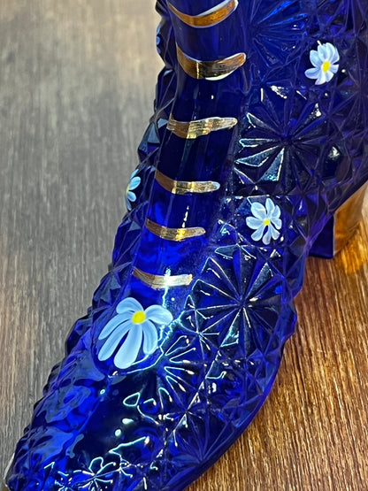 Cobalt Blue Hobnail Hand Painted Fenton Daisy Boot