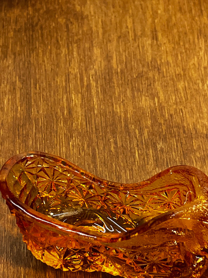 Vintage Amber Cat Face Art Glass Shoe