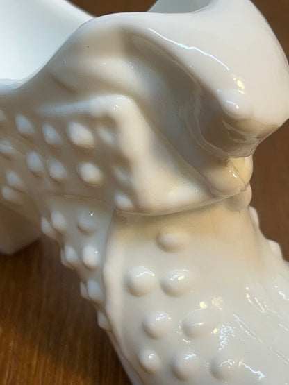 Vintage Milk Glass Hobnail Fenton Art Glass Shoe