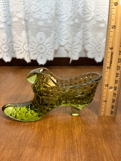 Vintage Hobnail Avocado Green Fenton Art Glass Shoe