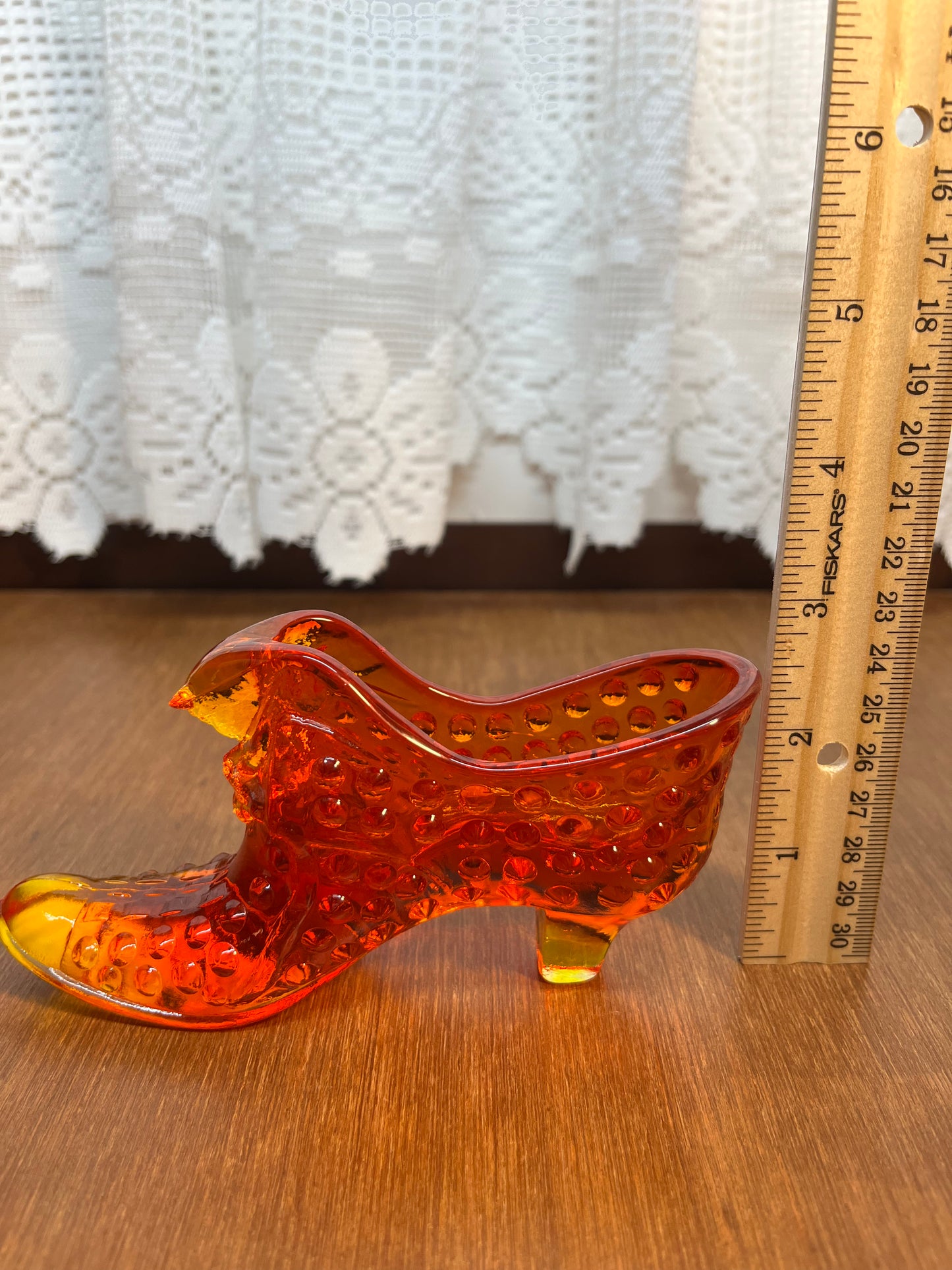 Vintage Hobnail Amberina Fenton Art Glass Shoe