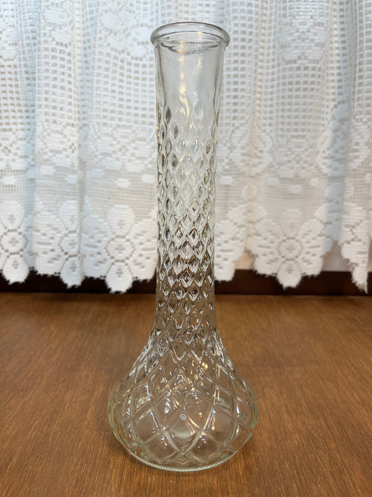 Vintage Clear Quilted Diamond Pattern Bud Vase