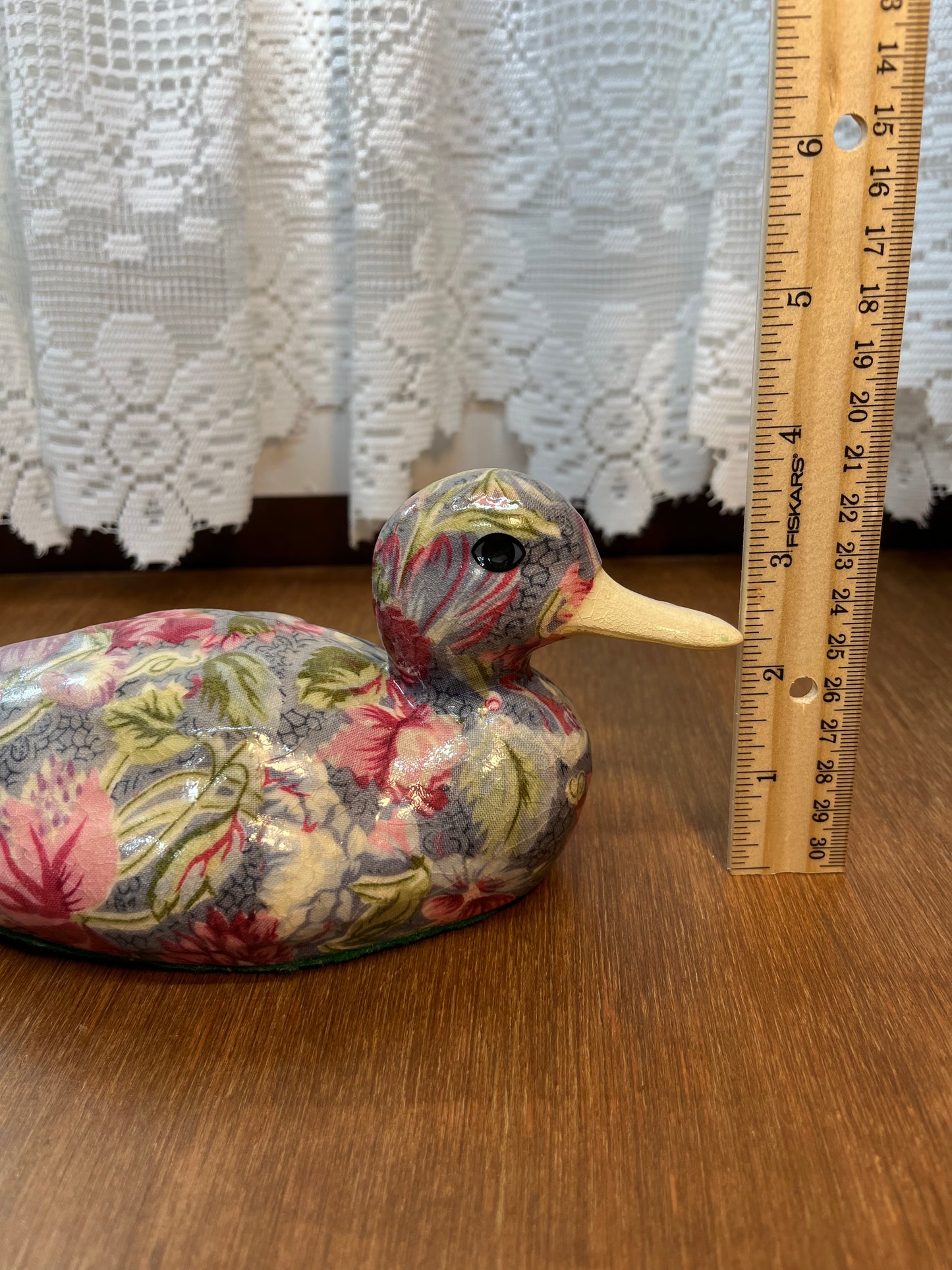 Vintage Ceramic Glazed Floral Duck Statue